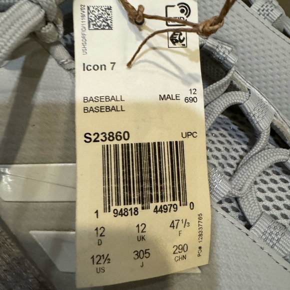 Adidas Icon 7 Metal Baseball Cleats Shoes Core Gray White Men's Size 12.5 - Picture 7 of 7